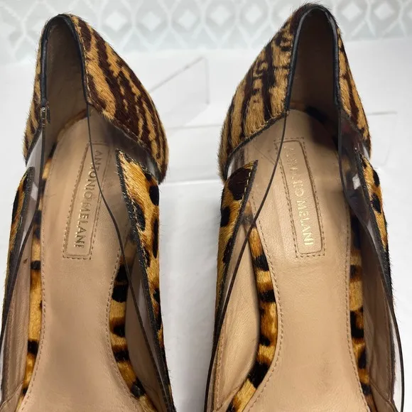 Antonio Melani Leopard Print Heels Calf Hair Pumps Pointed Toe Sexy 6M