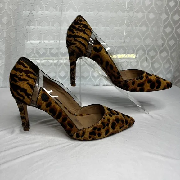 Antonio Melani Leopard Print Heels Calf Hair Pumps Pointed Toe Sexy 6M