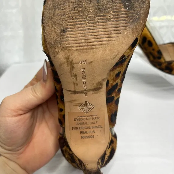 Antonio Melani Leopard Print Heels Calf Hair Pumps Pointed Toe Sexy 6M