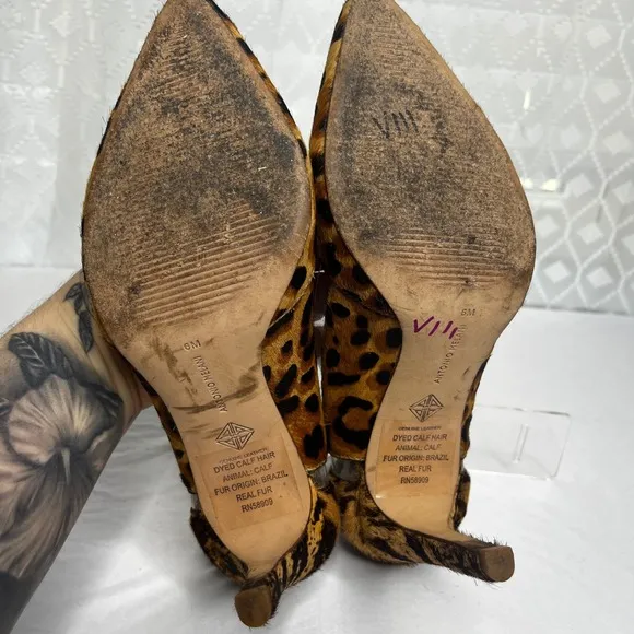 Antonio Melani Leopard Print Heels Calf Hair Pumps Pointed Toe Sexy 6M