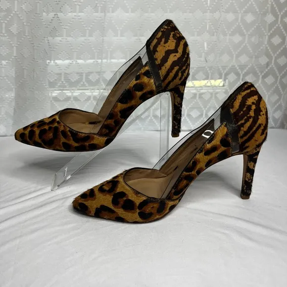 Antonio Melani Leopard Print Heels Calf Hair Pumps Pointed Toe Sexy 6M