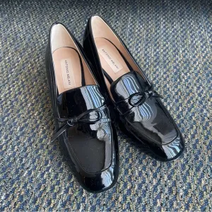 ANTONIO MELANI Patent Leather Loafer Pumps with Bow Detail and Silver Detail