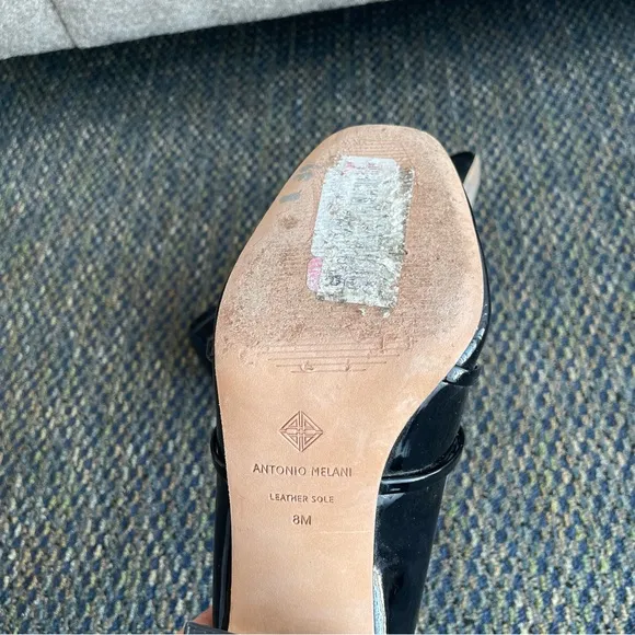 ANTONIO MELANI Patent Leather Loafer Pumps with Bow Detail and Silver Detail