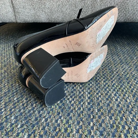 ANTONIO MELANI Patent Leather Loafer Pumps with Bow Detail and Silver Detail
