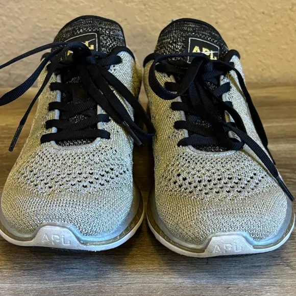 APL Techloom Pro Sneakers Metallic Gold Silver Knit Womens Running Shoes
