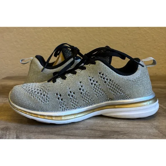 APL Techloom Pro Sneakers Metallic Gold Silver Knit Womens Running Shoes