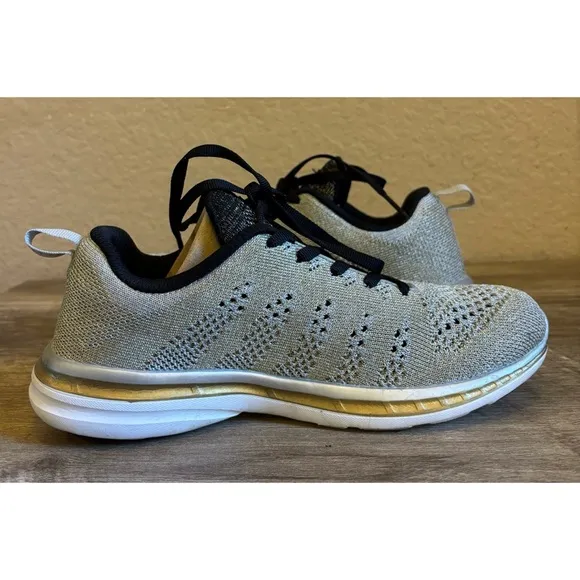 APL Techloom Pro Sneakers Metallic Gold Silver Knit Womens Running Shoes