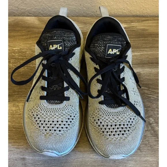APL Techloom Pro Sneakers Metallic Gold Silver Knit Womens Running Shoes