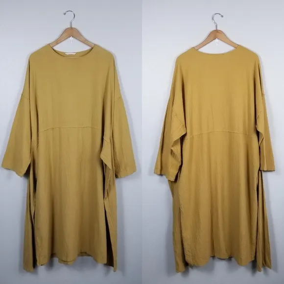 April Meets October April Oversized Minimalist Cotton Lagenlook Camel Dress OSFM