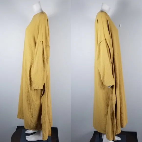 April Meets October April Oversized Minimalist Cotton Lagenlook Camel Dress OSFM