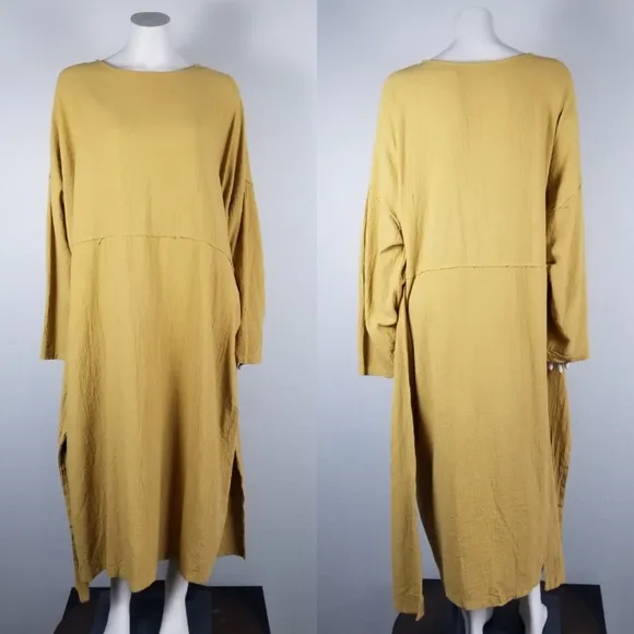 April Meets October April Oversized Minimalist Cotton Lagenlook Camel Dress OSFM