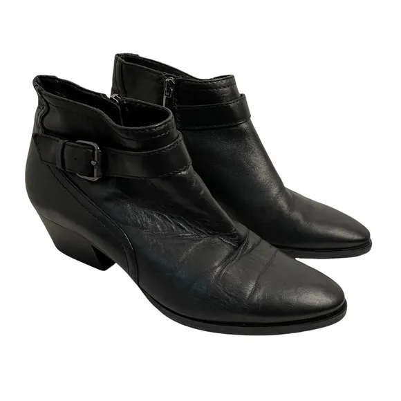 Aquatalia | Black Leather Buckle Ankle Boots