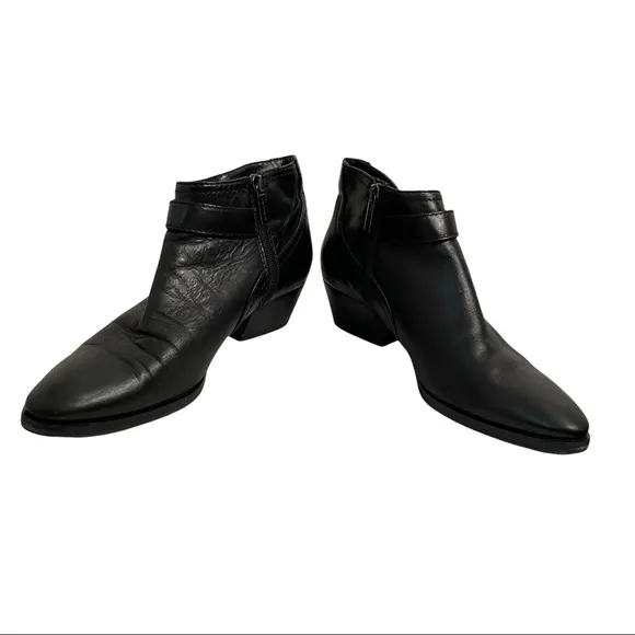 Aquatalia | Black Leather Buckle Ankle Boots
