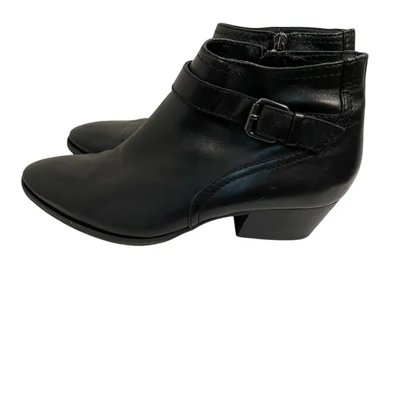 Aquatalia | Black Leather Buckle Ankle Boots