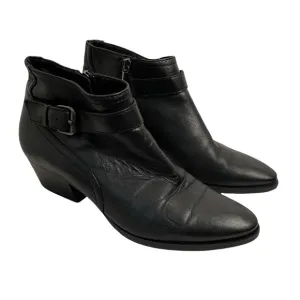 Aquatalia | Black Leather Buckle Ankle Boots