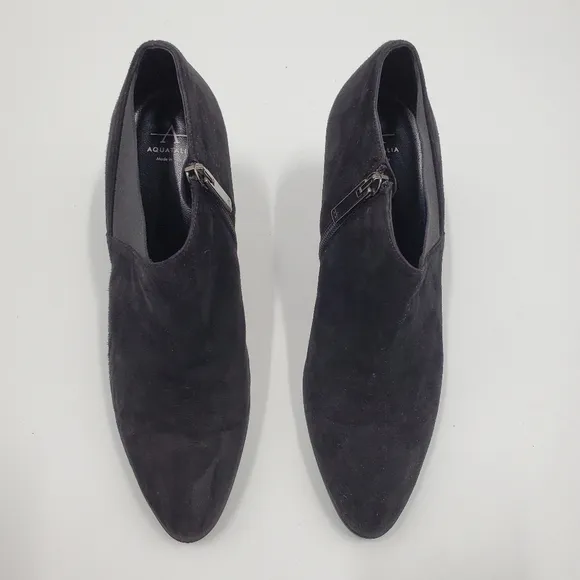 Aquatalia Black Suede Shooties Ankle Boots Zip