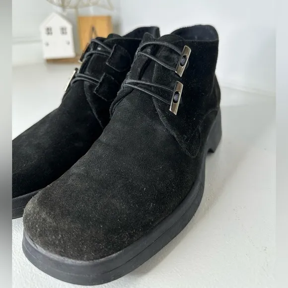 Aquatalia Shoe Bootie Fashion Leather Chukka Square Toe Marvin K Black Women 7.5