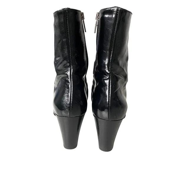 Aquatalia Vintage Patent Leather Ankle Boots Made in Italy Sz 8 Modern City Chic