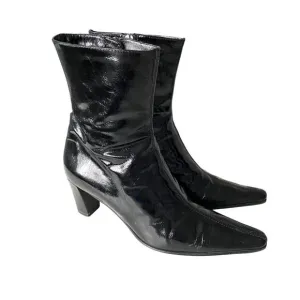 Aquatalia Vintage Patent Leather Ankle Boots Made in Italy Sz 8 Modern City Chic