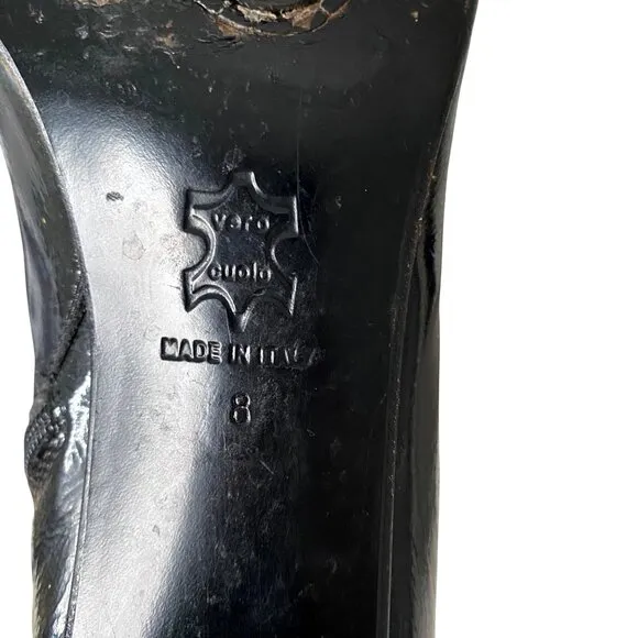 Aquatalia Vintage Patent Leather Ankle Boots Made in Italy Sz 8 Modern City Chic