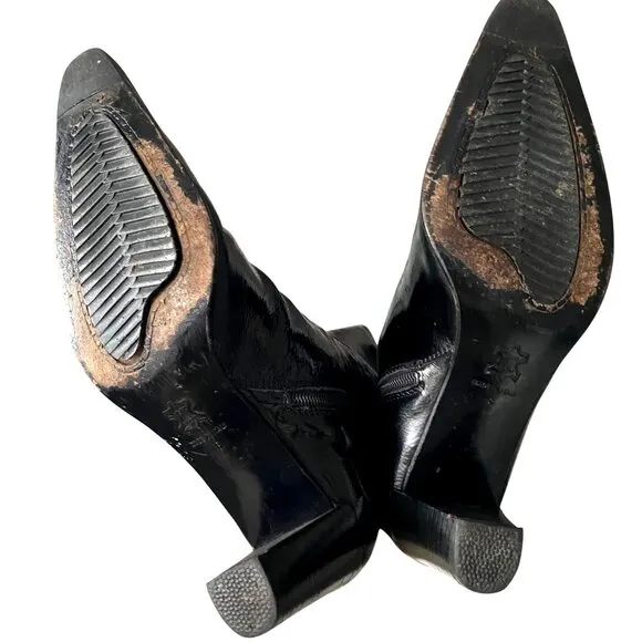 Aquatalia Vintage Patent Leather Ankle Boots Made in Italy Sz 8 Modern City Chic