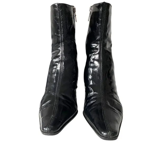 Aquatalia Vintage Patent Leather Ankle Boots Made in Italy Sz 8 Modern City Chic