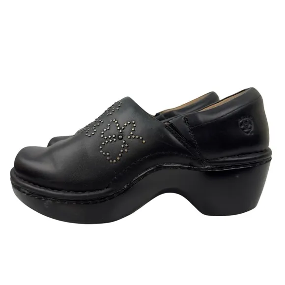 Ariat Black Leather Clog Mules Silver Embellishment Slip on Womens Size 8.5 B