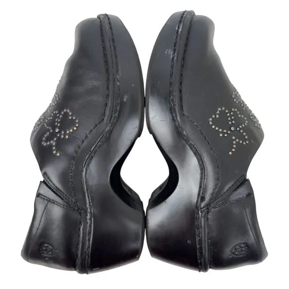 Ariat Black Leather Clog Mules Silver Embellishment Slip on Womens Size 8.5 B