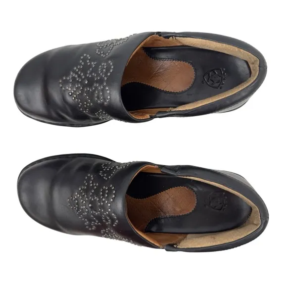 Ariat Black Leather Clog Mules Silver Embellishment Slip on Womens Size 8.5 B