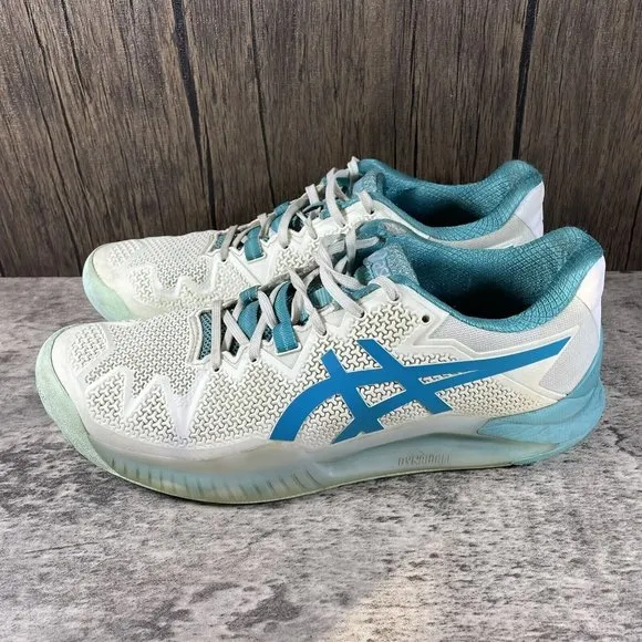Asics Womens Gel-Resolution 8 White Lagoon Running Sneakers Shoes 1042A097 Sz 9