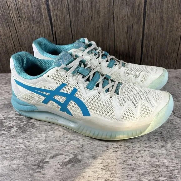 Asics Womens Gel-Resolution 8 White Lagoon Running Sneakers Shoes 1042A097 Sz 9