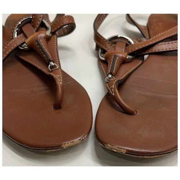 Authentic Gucci Horsebit Brown Leather Sandal Silver Buckle Size US 6.5/EU 36.5