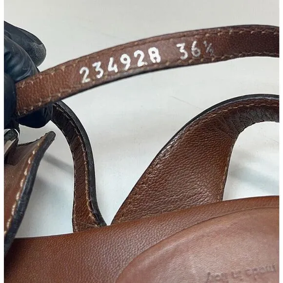 Authentic Gucci Horsebit Brown Leather Sandal Silver Buckle Size US 6.5/EU 36.5