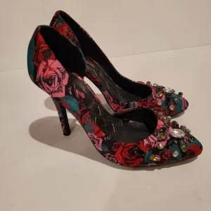Avante Garde Heels Shoes Pumps Rockabilly Pink Black Floral Sz 7 Betsey …