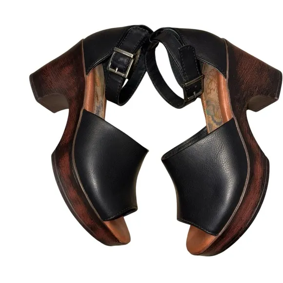 B O C BY BORN Galiana Platform Sandal Black Leather size 7