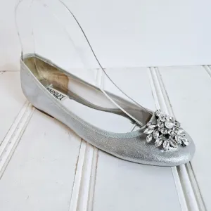 Badgley Mischka Ballet Flats Womens 7 Bianca Silver Leather Rhinestone Shoes