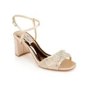 Badgley Mischka Blaine Beige Women's Satin Jeweled Heels Sz 11