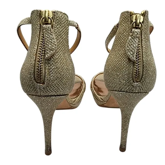 Badgley Mischka Gold Signify Platino Strappy Heels Size: 7.5