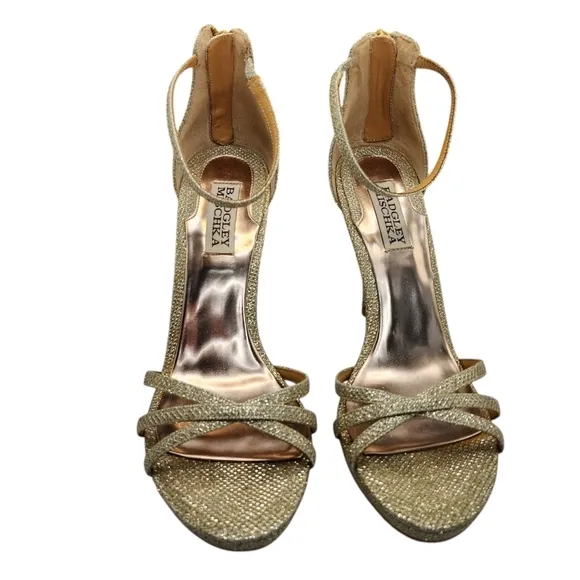 Badgley Mischka Gold Signify Platino Strappy Heels Size: 7.5