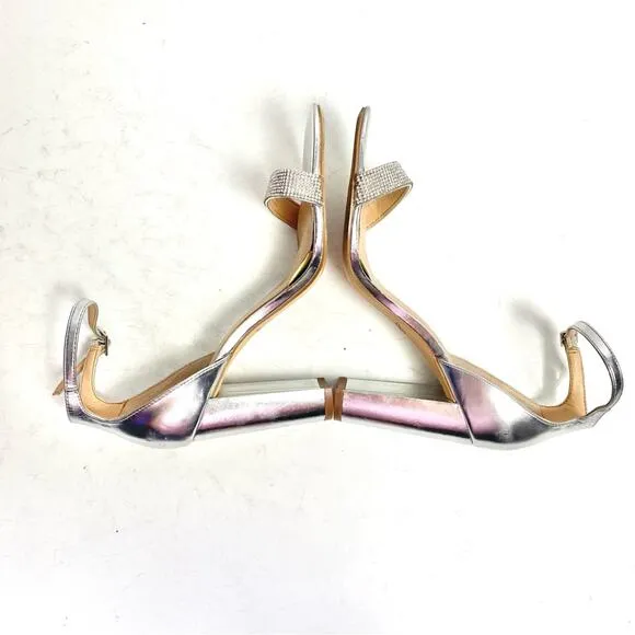 Badgley Mischka Jewel Silver Rhinestone Heels Shoes Size 8.5
