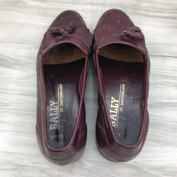 Bally Loafers Mens 8.5M Logan Burgundy Leather Slip On Tassel Shoes