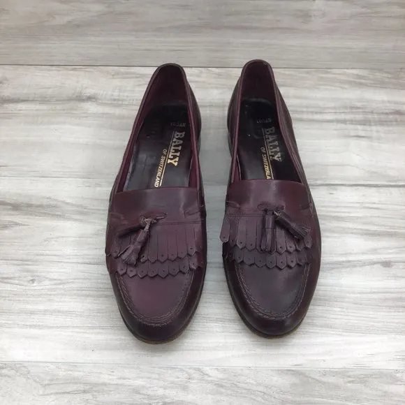 Bally Loafers Mens 8.5M Logan Burgundy Leather Slip On Tassel Shoes