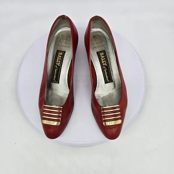 BALLY Of Switzerland Shoes Women's 6.5 Heels Red Leather Vintage