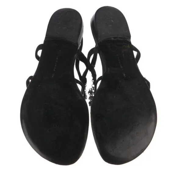 Barbara Bui Paris Jeweled Black Suede Flat Sandals Sz 41 EUC