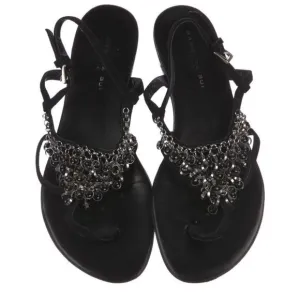 Barbara Bui Paris Jeweled Black Suede Flat Sandals Sz 41 EUC