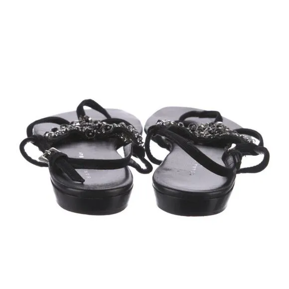 Barbara Bui Paris Jeweled Black Suede Flat Sandals Sz 41 EUC