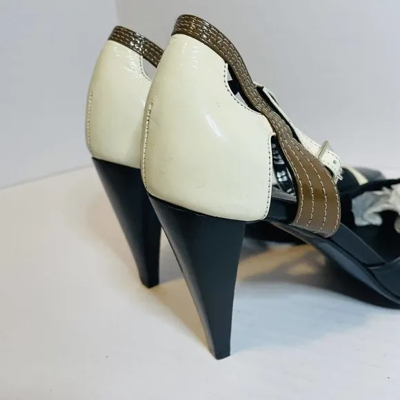 Barbara Bui Vintage heels patent leather Black Cream Brown Almond Toe Size 6