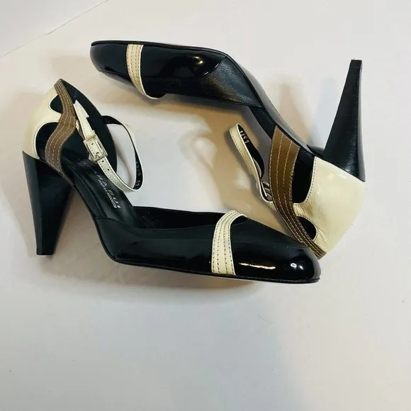 Barbara Bui Vintage heels patent leather Black Cream Brown Almond Toe Size 6