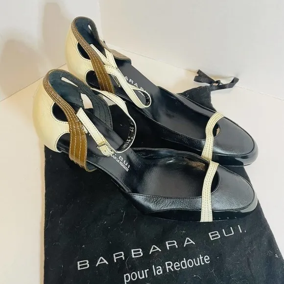 Barbara Bui Vintage heels patent leather Black Cream Brown Almond Toe Size 6