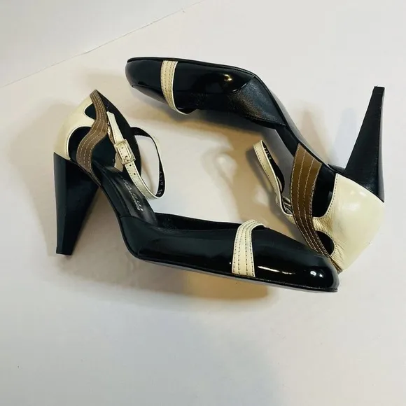 Barbara Bui Vintage heels patent leather Black Cream Brown Almond Toe Size 6